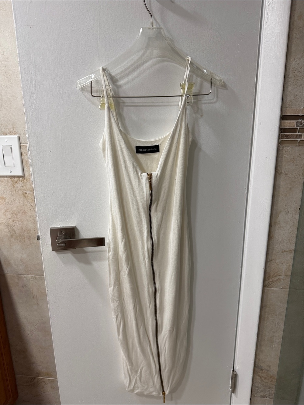 naked wardrobe Cream Zip-Front Slip Dress